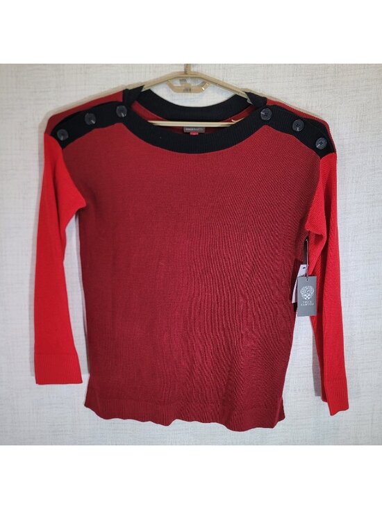 Vince Camuto Sweaters - NWT Vince Camuto Sweater Womens M Red Button Shoulder Colorblock Nordstrom